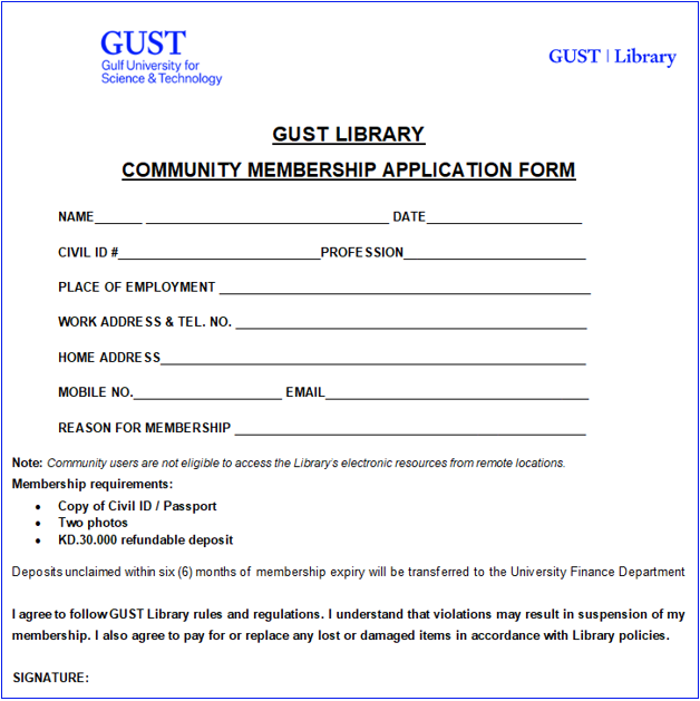 GUST Library Application Form